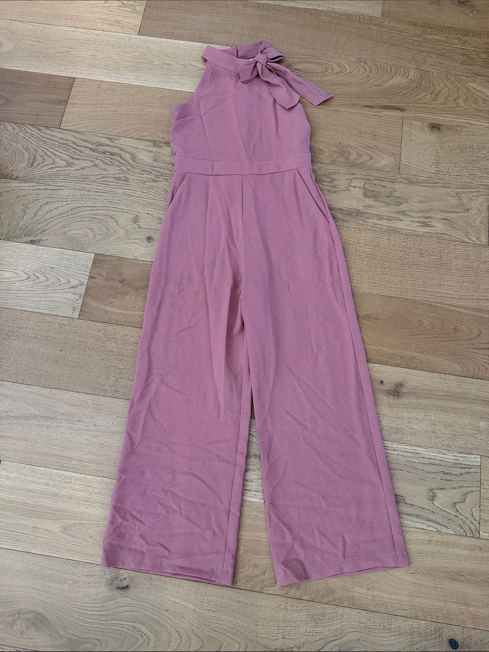 GB girls Mauve Sleeveless Tie-Neck Wide-Leg Jumpsuit Romper